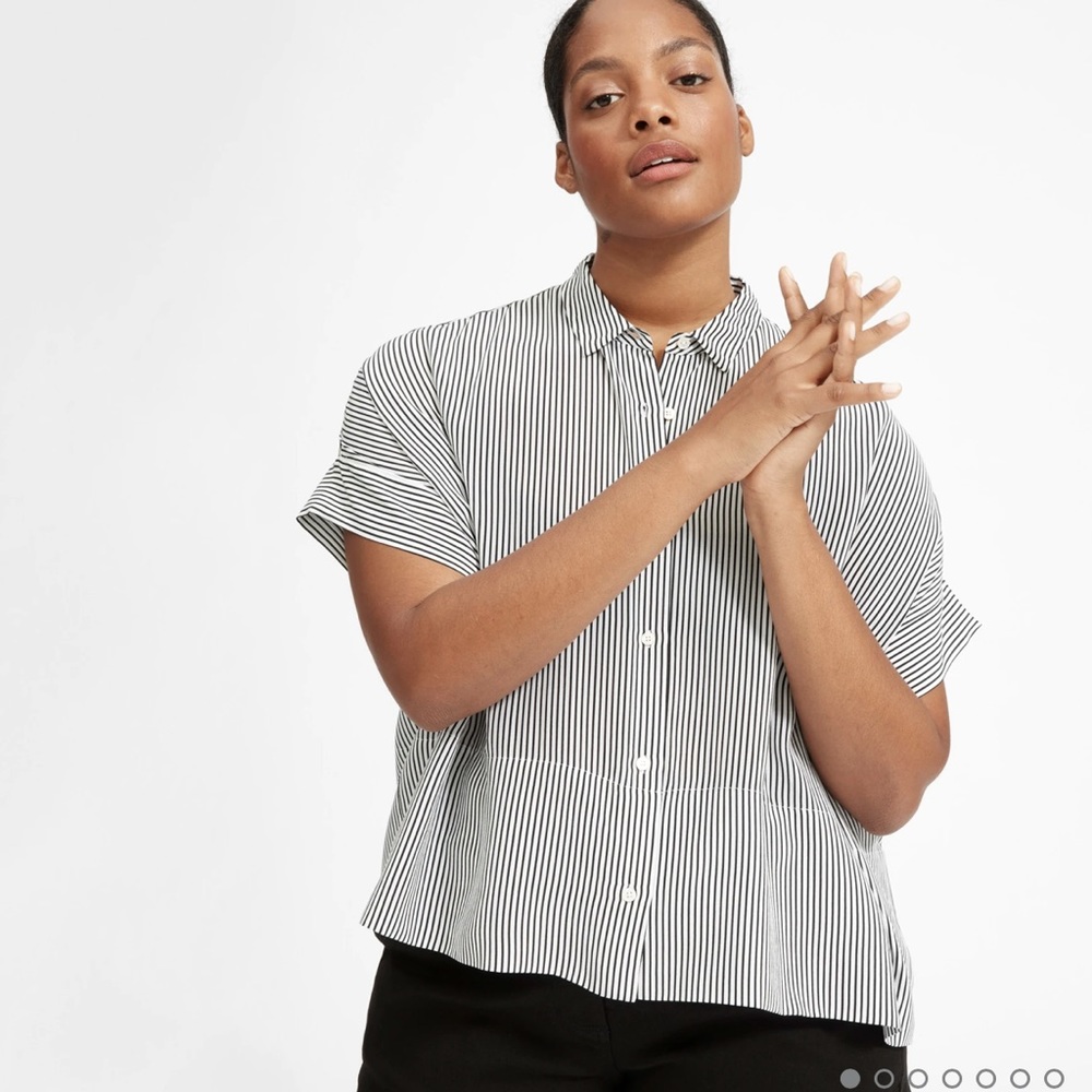 Everlane The Clean Silk Short-Sleeve Square Shirt striped 8